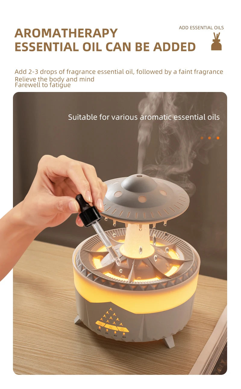 350ml Aroma Air Humidifier Mini Usb Remote Control Raindrop Colorful Light Aromatherapy Room Rain Cloud Aroma Oil  Diffuser