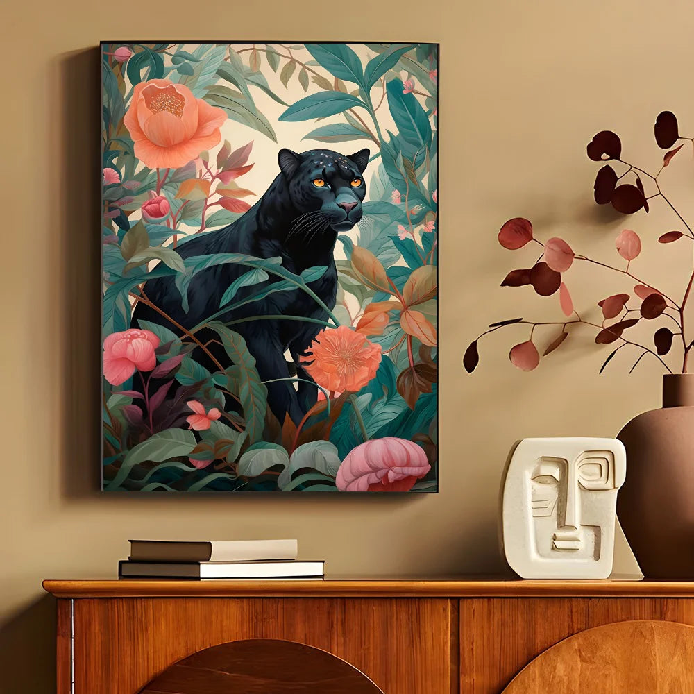 1PC Modern Maximalist Boho Wall Art Animals Leopard Lion Giraffe Monkey Poster Self-adhesive Art Waterproof Paper Sticker Coffee