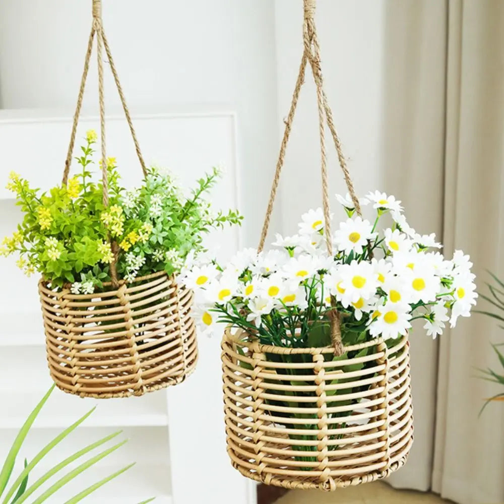 Beige Hanging Weaving Flowerpot Rope Woven Hanger Box Planter Home Decoration Plant Hangers Storage Basket Indoor Outdoor