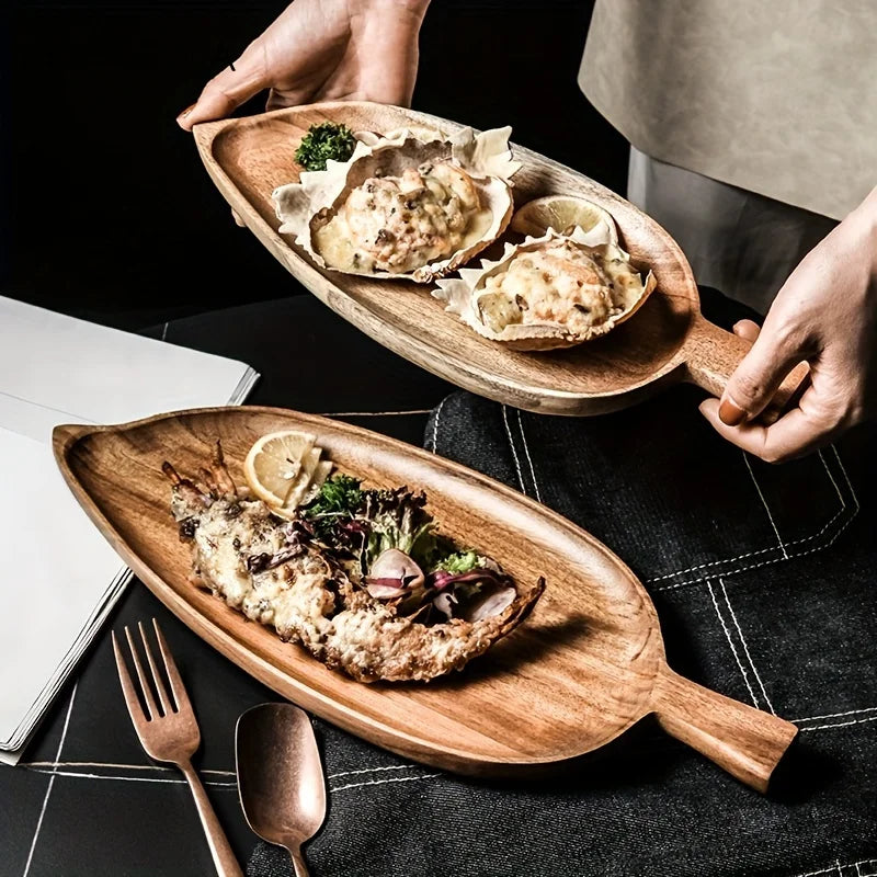 High Aesthetic Tray Wooden Leaf Shaped Afternoon Tea Tray Western Sushi Tray Dessert Fruit Meal Tray Food Tray Wooden Waterproof