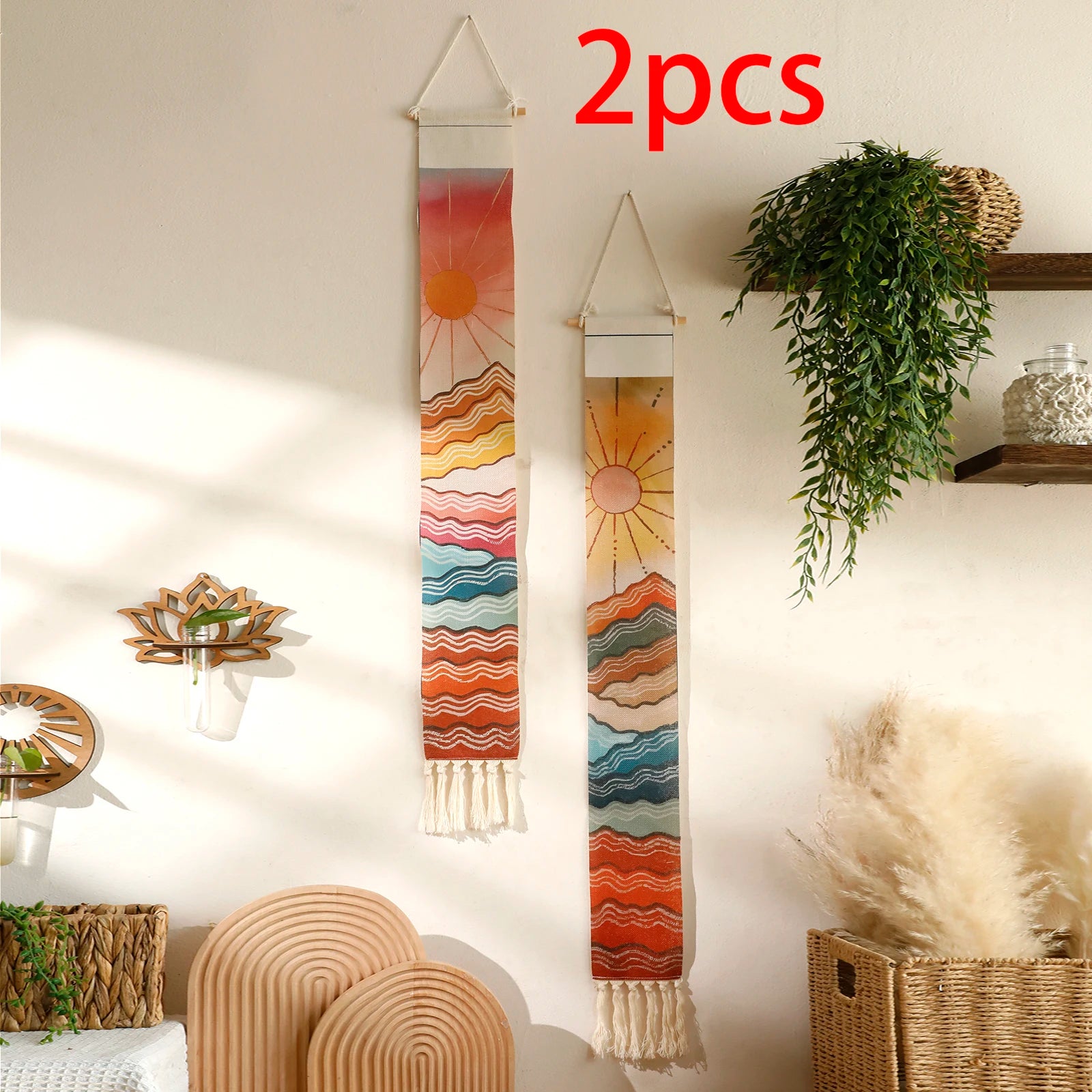 Macrame Wall Tapestry Mountain & Sunrise and sunset Boho Home Decoration Tapestry Wall Hanging Room Decors Aesthetic Wall Decor