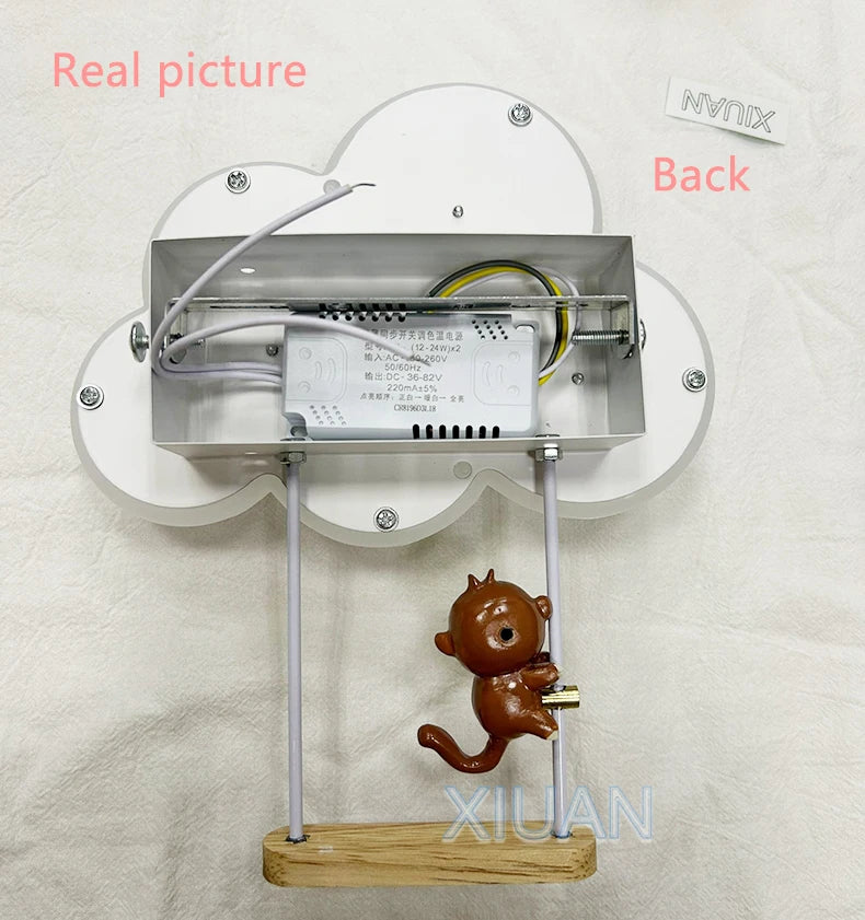 Monkey Light Cartoon Animal Wall Lamp White Cloud Sconce Nursery Room Night Light Children's Bedroom Bedside Lamp Eye Protection