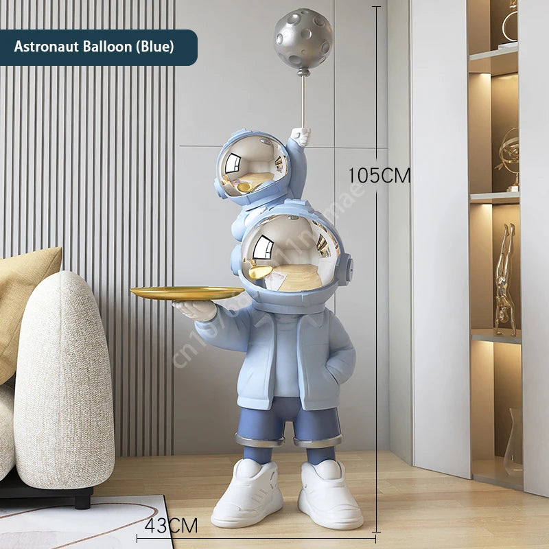 76cm Creative Astronaut Tray Storage Landing Ornament Moon Light Balloon Statue Resin Living Room Bedroom Home Decoration Gift