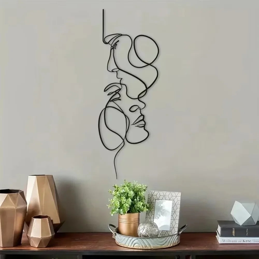 Facial Line Wall Decoration: Stylish Metal Wall Art, Abstract Iron Wall Sculpture for Modern Black Home Hanging Decor