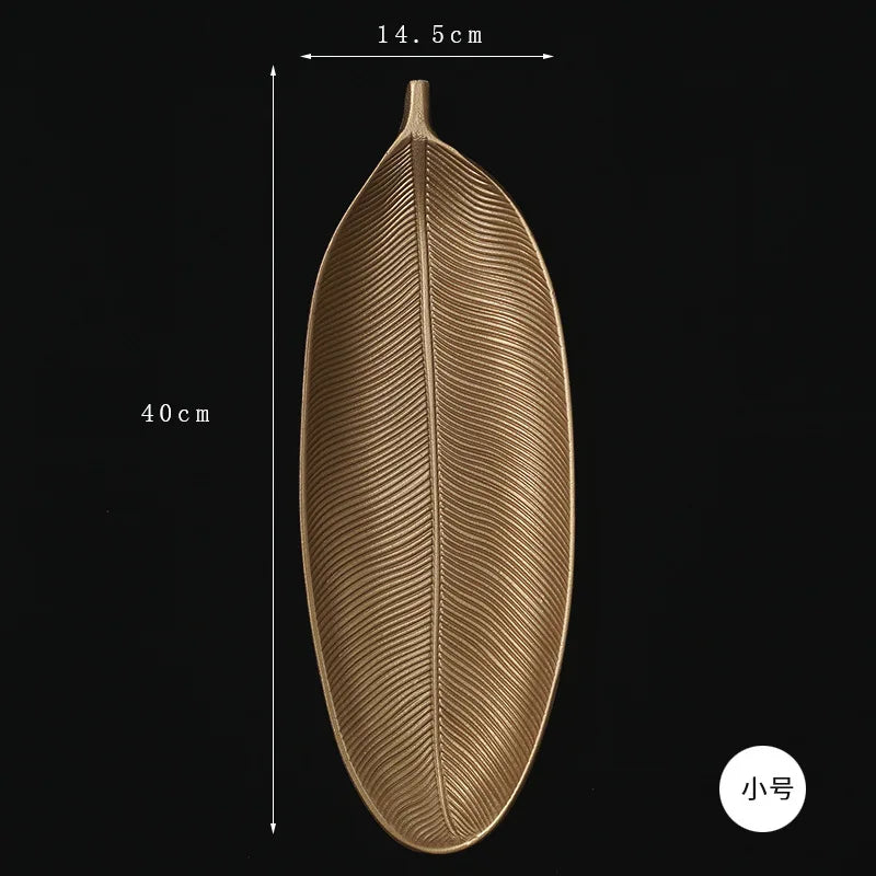 Nordic Decorative Tray Gold Leaf Shape Serving Tray Jewelry Pallet Fruit Snack Dish Table Decoration Storage Organizer