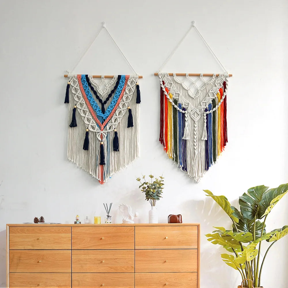 Hand-woven Craft Cotton Macrame Wall Hangings Tapestry Wall Art Home Decor for Living Room Apartment