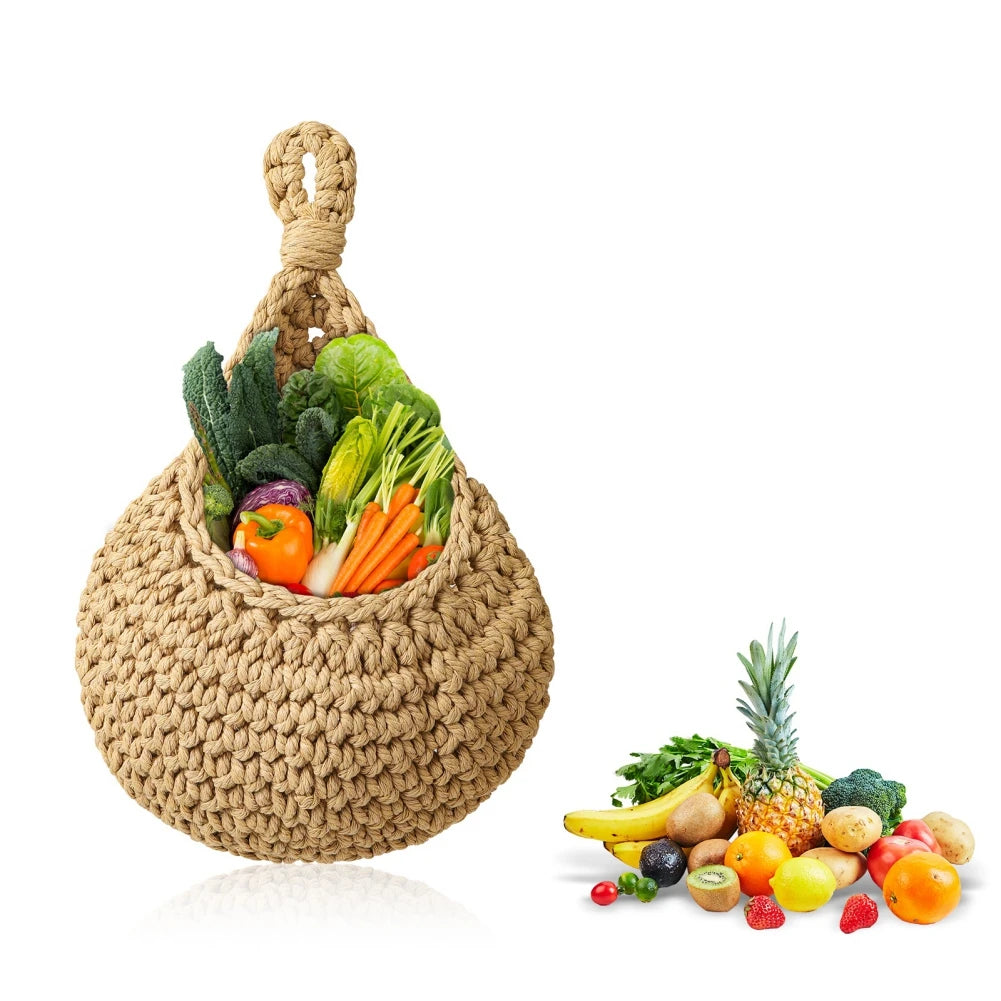 Handwoven Hanging Wall Vegetable Fruit Basket Organizer Container for Kitchen Garden Mount Wall Plant Flower Onion Storage Decor