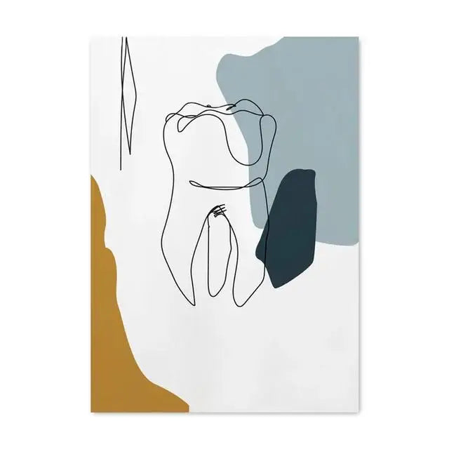 Modern Abstract Line Art Canvas Painting  Dental Clinic Wall Decor Dentist Office Posters and Prints Aesthetic Teeth Artwork for