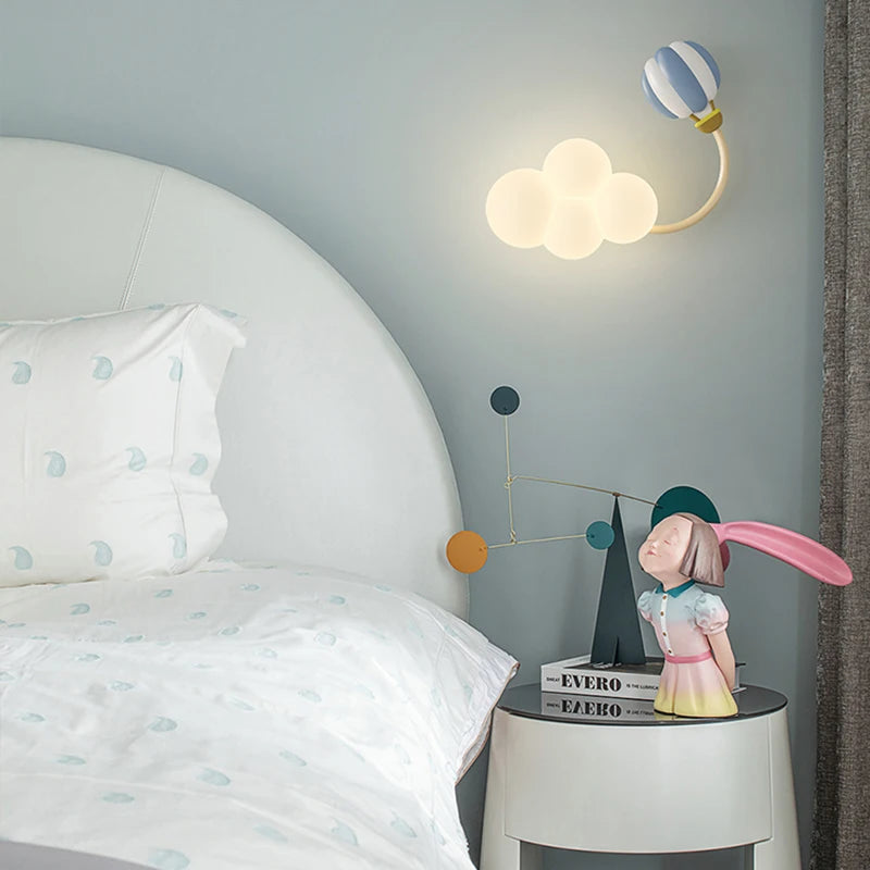 Cartoon Airplane Wall Lights PE Lampshade Star Rainbow Kite Hot air balloon Cloud Night Light Children Bedroom Bedside Wall Lamp