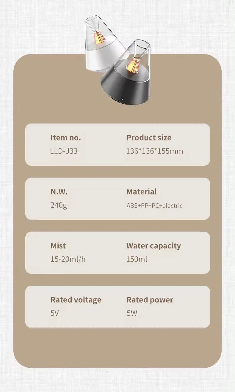 Portable Aroma Diffuser USB TYPE-C Air Humidifier Essential Oil Cold Mist Maker Sprayer Home Office Bedroom Remote Control