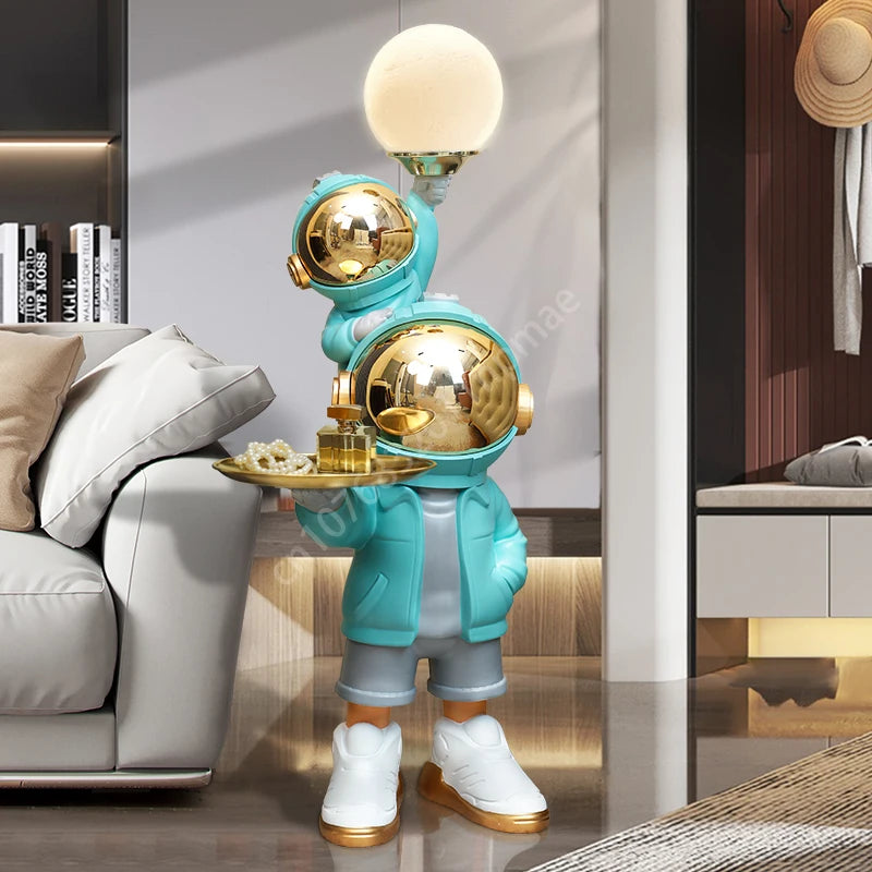 76cm Creative Astronaut Tray Storage Landing Ornament Moon Light Balloon Statue Resin Living Room Bedroom Home Decoration Gift