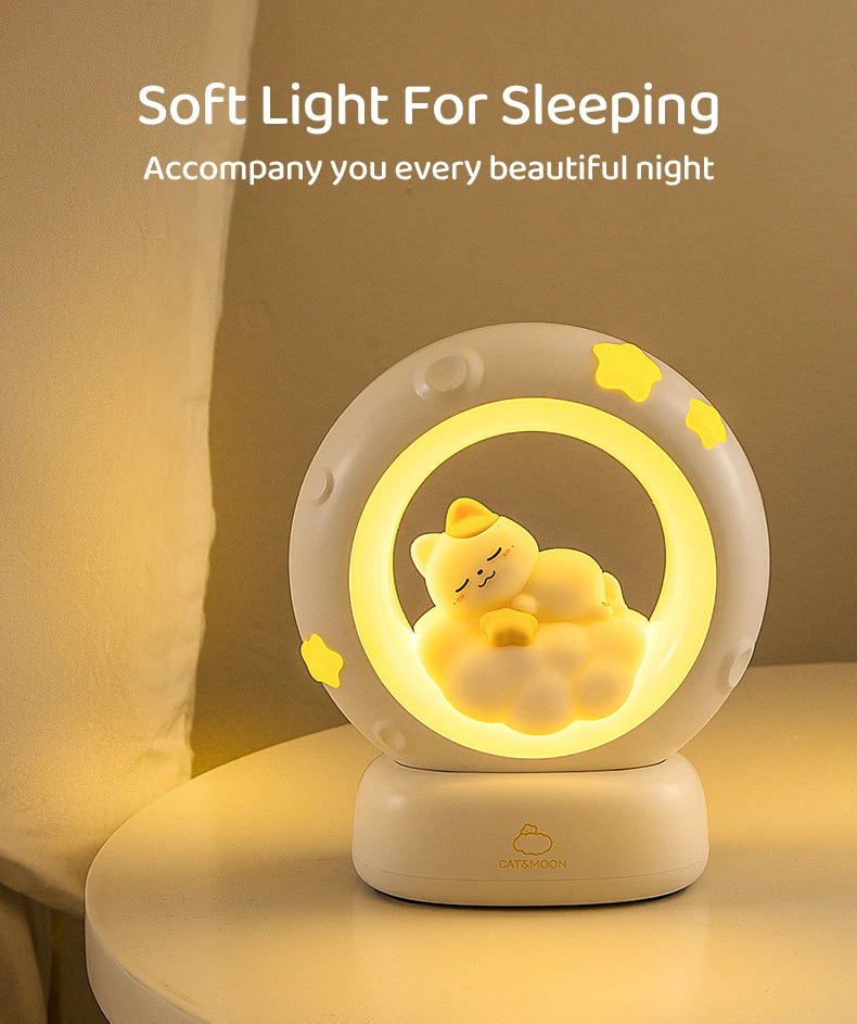 3Style Moon Night Light Cute Rabbit Cat Panda Lamps Room Bedside Decoration USB Rechargeable Kawii Animal Gift Warm Soft Light