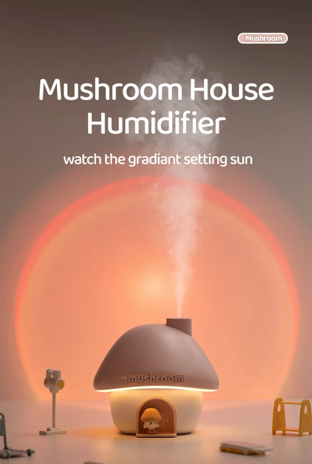 Cartoon Air Humidifier 300ml Mini Essential Oil Aroma Diffusers Colorful Lighting Cute Mushroom House Home Ultrasonic Humidifier