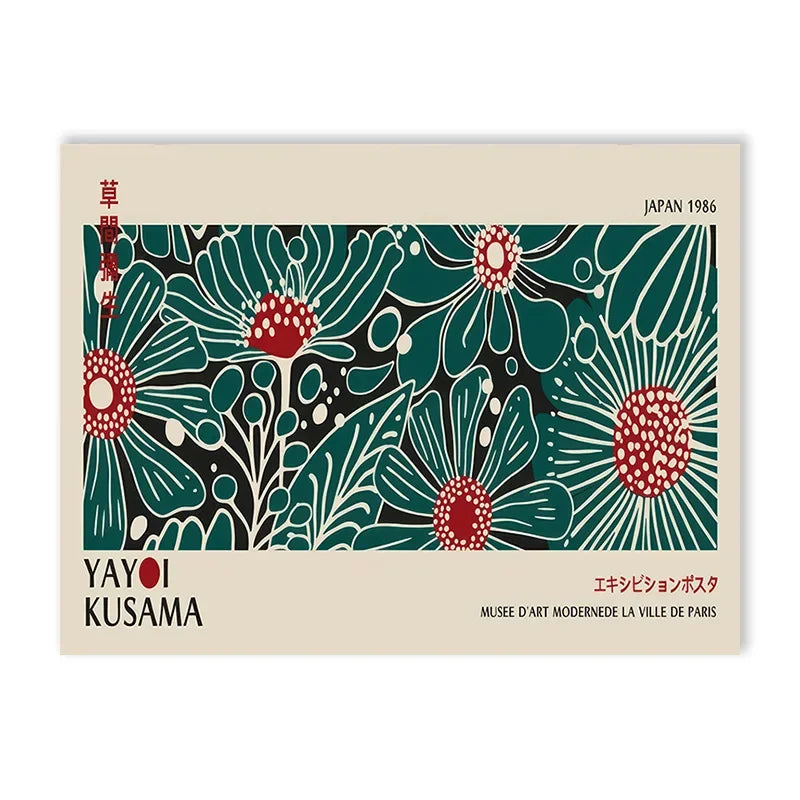 Abstract Yayoi Kusama Flower Exhibition Art Poster Vintage Japanese Print Canvas Painting Modern Room Large Size Wall Home Decor