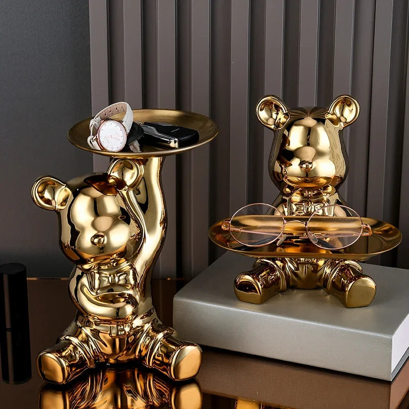 Home Decor Ceramic Colorful Plating Bear Storage Box Home Living New Room Desktop Tray Decorative Statue Money Box Ornaments