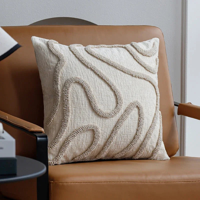 45x45 Boho Style Chenille Decorative Throw Pillow Cover Soft Geometric Lines Cushion Covers 3-color Pillowcase Sofa Living Room