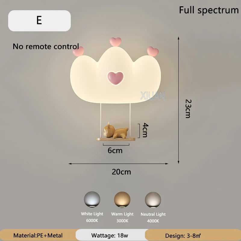 Monkey Light Cartoon Animal Wall Lamp White Cloud Sconce Nursery Room Night Light Children's Bedroom Bedside Lamp Eye Protection