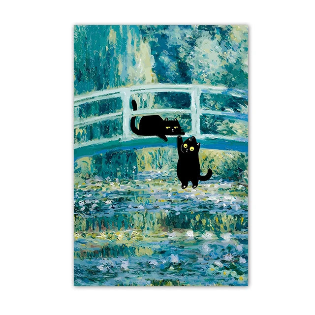 Funny Black Cat Wall Art Van Gogh Poster Abstract Famous Reproduction Canvas Painting Aesthetic Room Home Decor