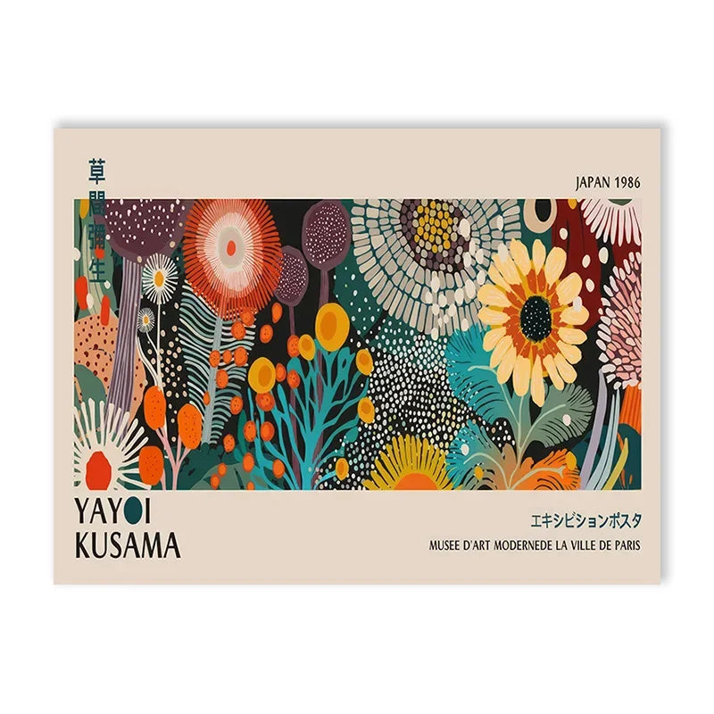 Abstract Yayoi Kusama Flower Exhibition Art Poster Vintage Japanese Print Canvas Painting Modern Room Large Size Wall Home Decor