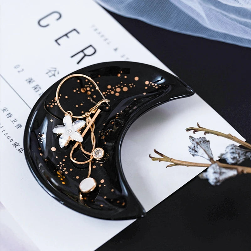 Nordic Ceramic Moon Shape Small Jewelry Dish Earrings Necklace Ring Storage Plates Fruit Dessert Display Bowl Decoration Trays