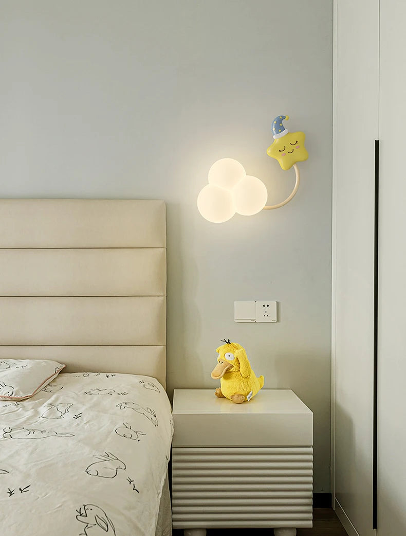 Cartoon Airplane Wall Lights PE Lampshade Star Rainbow Kite Hot air balloon Cloud Night Light Children Bedroom Bedside Wall Lamp