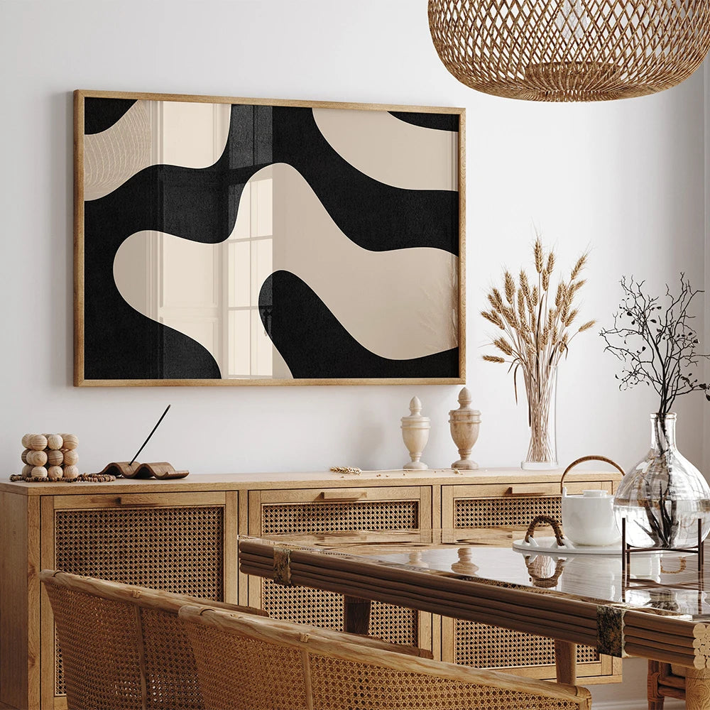 Modern Abstract Line Beige Black Minimalist Posters Prints Canvas Painting Wall Art Pictures Living Room Home Decoration