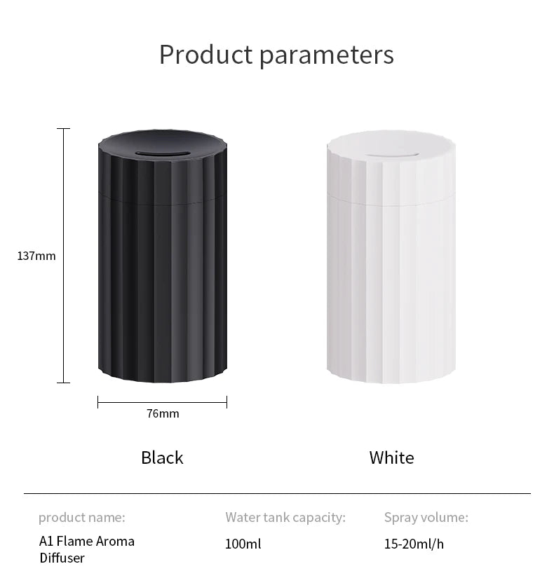 Car Diffuser Flame Humidifier Essential Oil Aroma Aromatherapy Diffuser Auto Air Purifier Air Freshener With LED Light