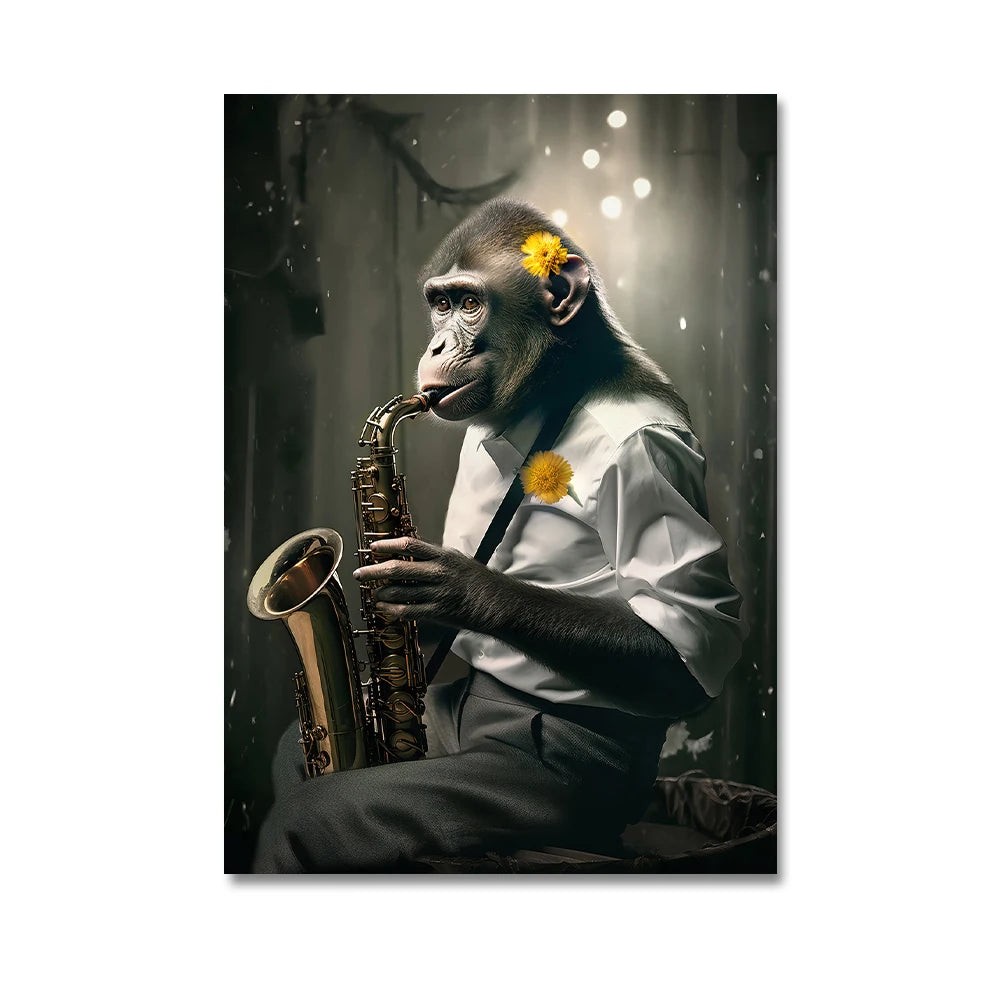 Nordic Gorilla Wear Suit Wall Art Canvas Painting Abstract Aesthetics Animal Monkeys Poster Print Picture for Modern Home Decor