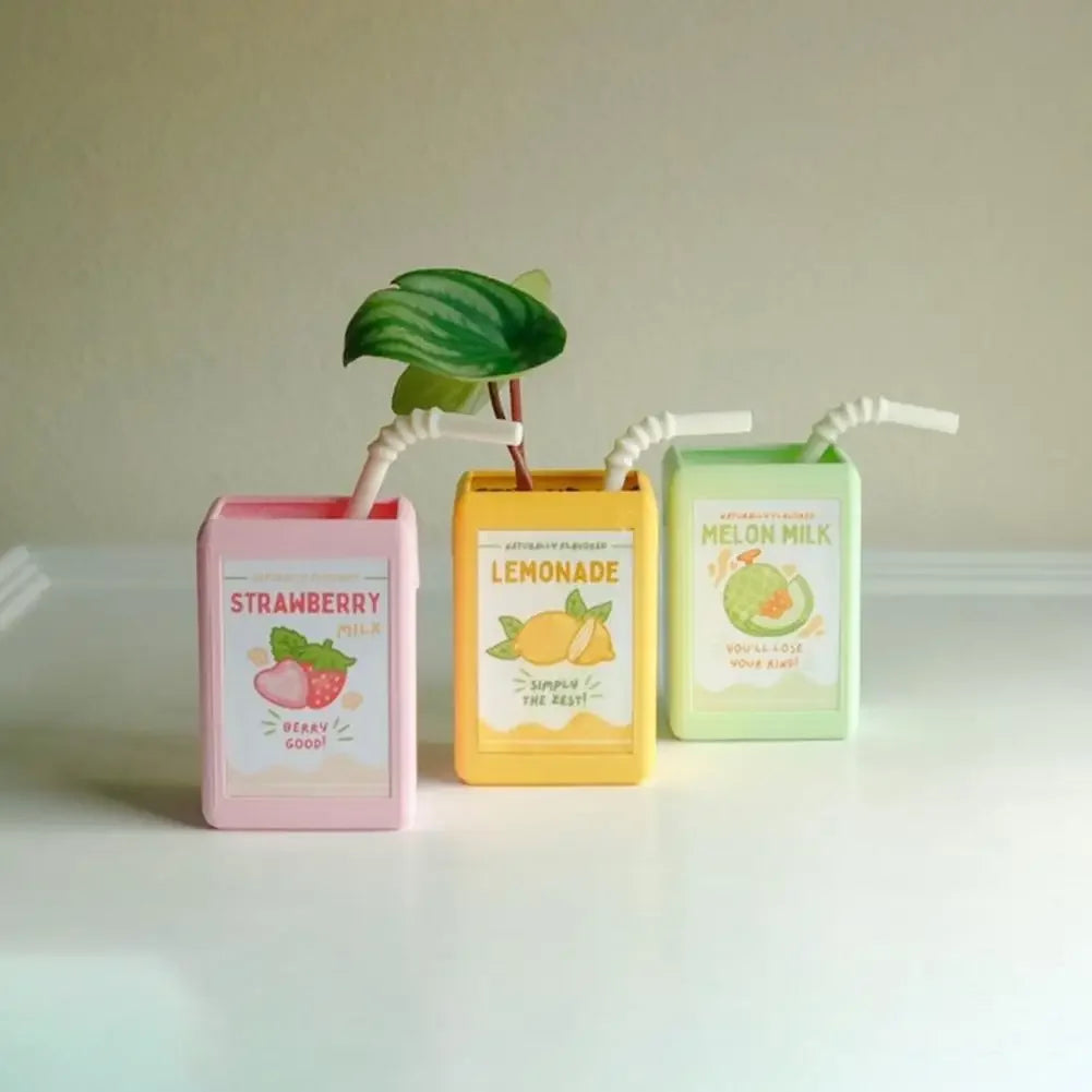 Cool Vase Milk Vase Cute Planter With Juice Box Design Good Decorative Effect For Pen Container Storage Box Floral Pot Decor
