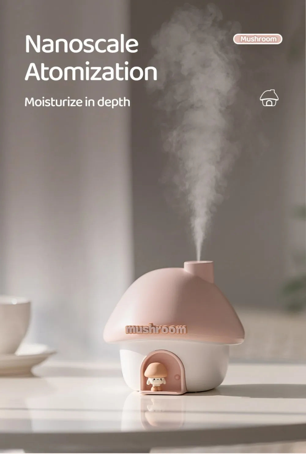 Cartoon Air Humidifier 300ml Mini Essential Oil Aroma Diffusers Colorful Lighting Cute Mushroom House Home Ultrasonic Humidifier