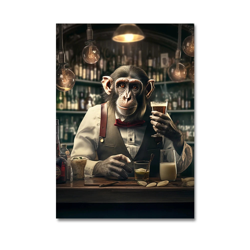 Nordic Gorilla Wear Suit Wall Art Canvas Painting Abstract Aesthetics Animal Monkeys Poster Print Picture for Modern Home Decor
