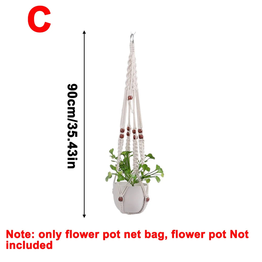 Gardening Green Plant Hanging Basket DIY Plant Flowers Holder Handmade Macrame Pot Pocket Wall Boho Courtyard Home Decoration