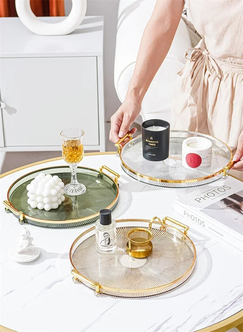 1PC Round Storage Tray Home Living Room Coffee Table Tea Cup Storage Plate Acrylic Tray Aromatherapy Organizer Tray Home Decor
