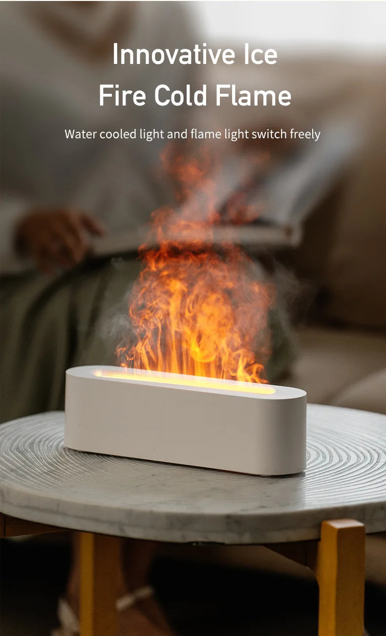 Flame Aroma Diffuser Essential Oil Air Humidifier Ultrasonic Cool Mist Difusor with RGB Realistic Fire Night Light