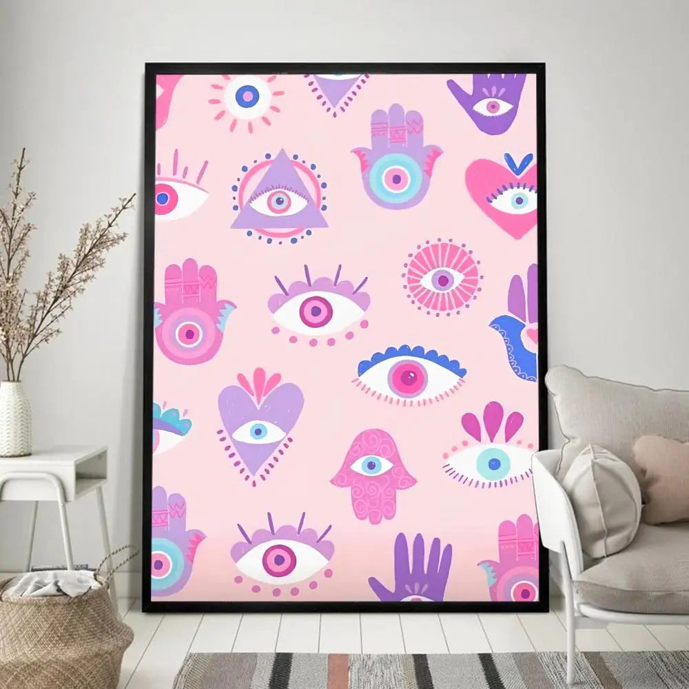 Abstract Eye Shapes Hand Moon Poster Classic Vintage Posters HD Quality Wall Art Retro Posters for Home Room Wall Decor