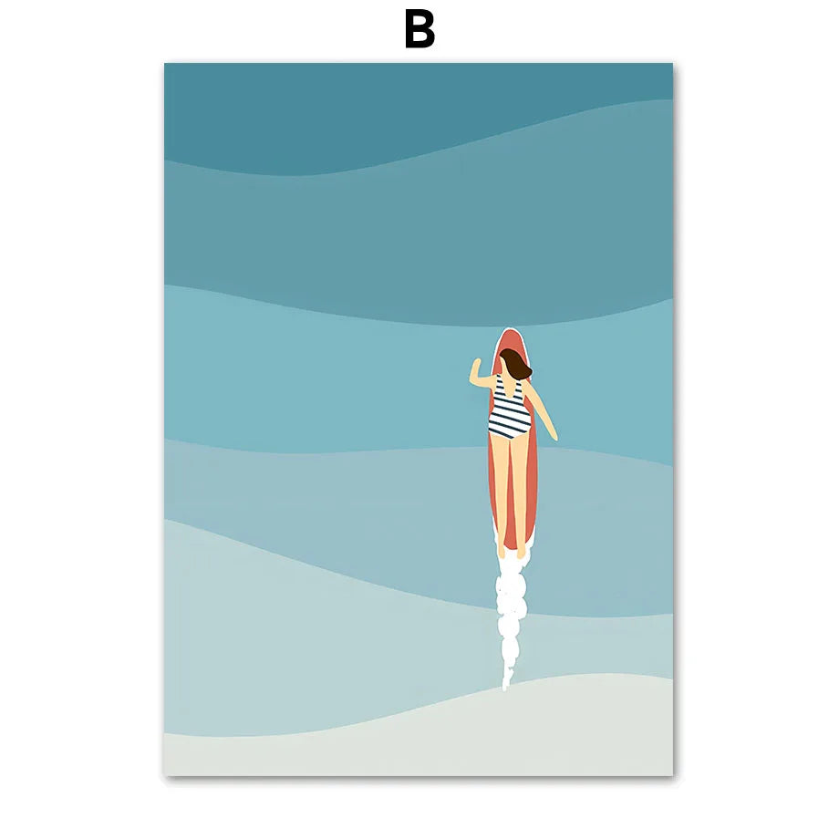 Abstract minimalist Sea Beach Surfboard Mountain Posters And Prints Wall Art Canvas Painting Wall Pictures For Living Room Decor