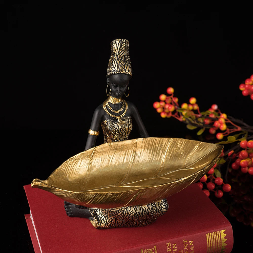 Vilead Black Woman Tray Entrance Porch Decoration Key Candy Holder Container Table Luxury Modern Home Living Room Decor Resin
