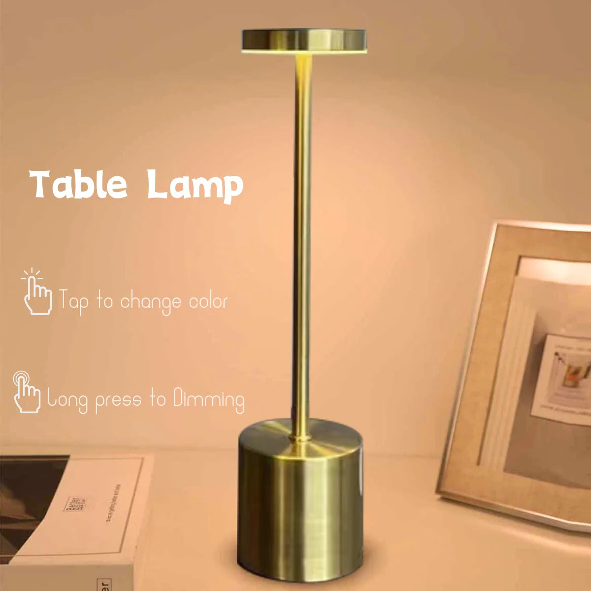 Simple LED Rechargeable Touch Metal Table Lamp Three Colors Bedside Creative Ambient Light Bar Outdoor Decoration Night Light