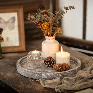 Handmade Round Wooden Tray Hotel Restaurant Snacks Fruits Storage Tray Candle Holder Tray Wedding Party Desserts Display Plate