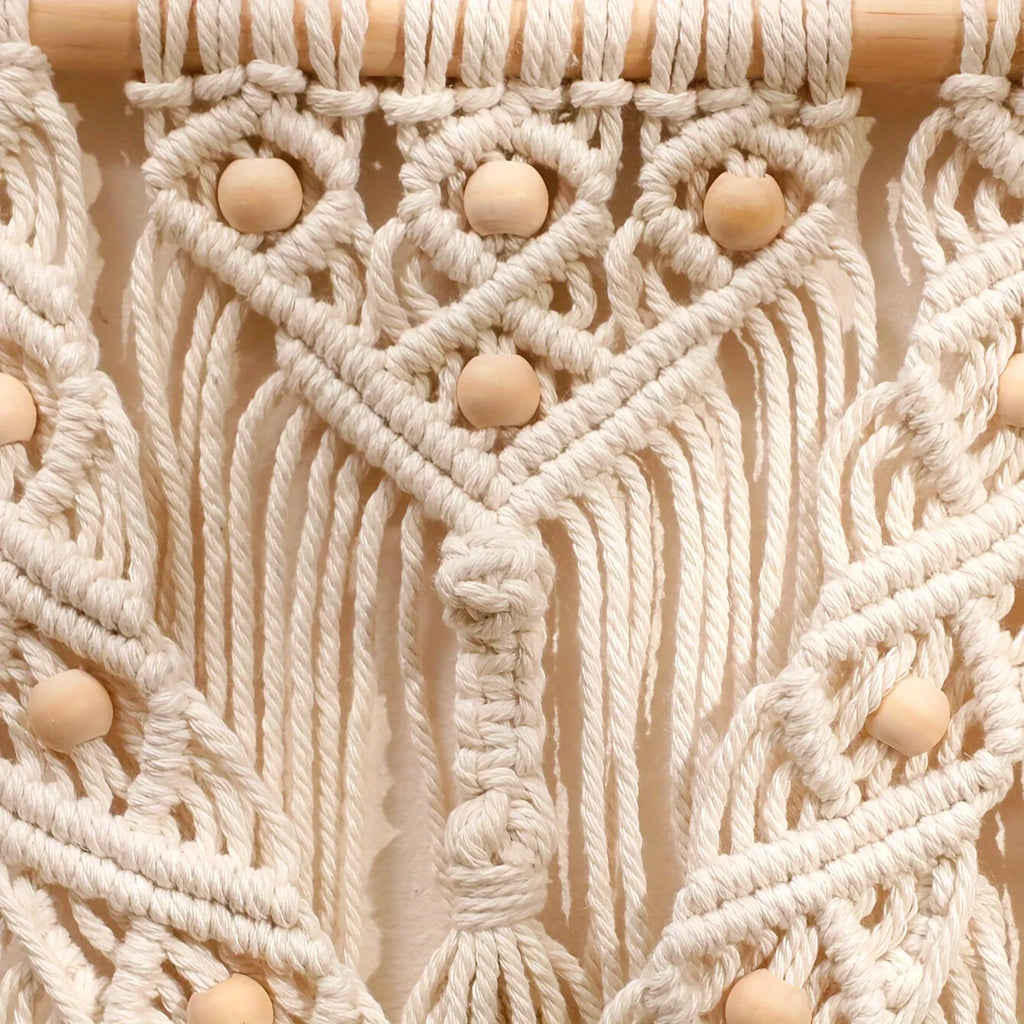 Macrame Wall Hanging Boho Art Wall Decor Wooden Bead Bedroom Nursery Apartment Home Decoration Gift for Girls Birthday Christmas