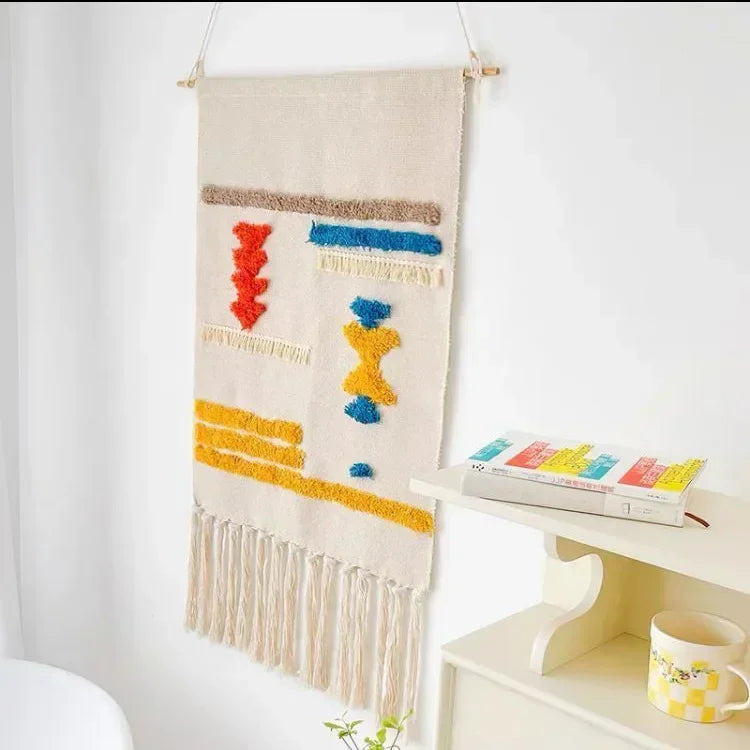 Macrame Wall Hanging Tapestry Nordic Cotton Tassel Handmade Woven Bohemian Geometric Canvas Cloth Home Living Room Boho Decor