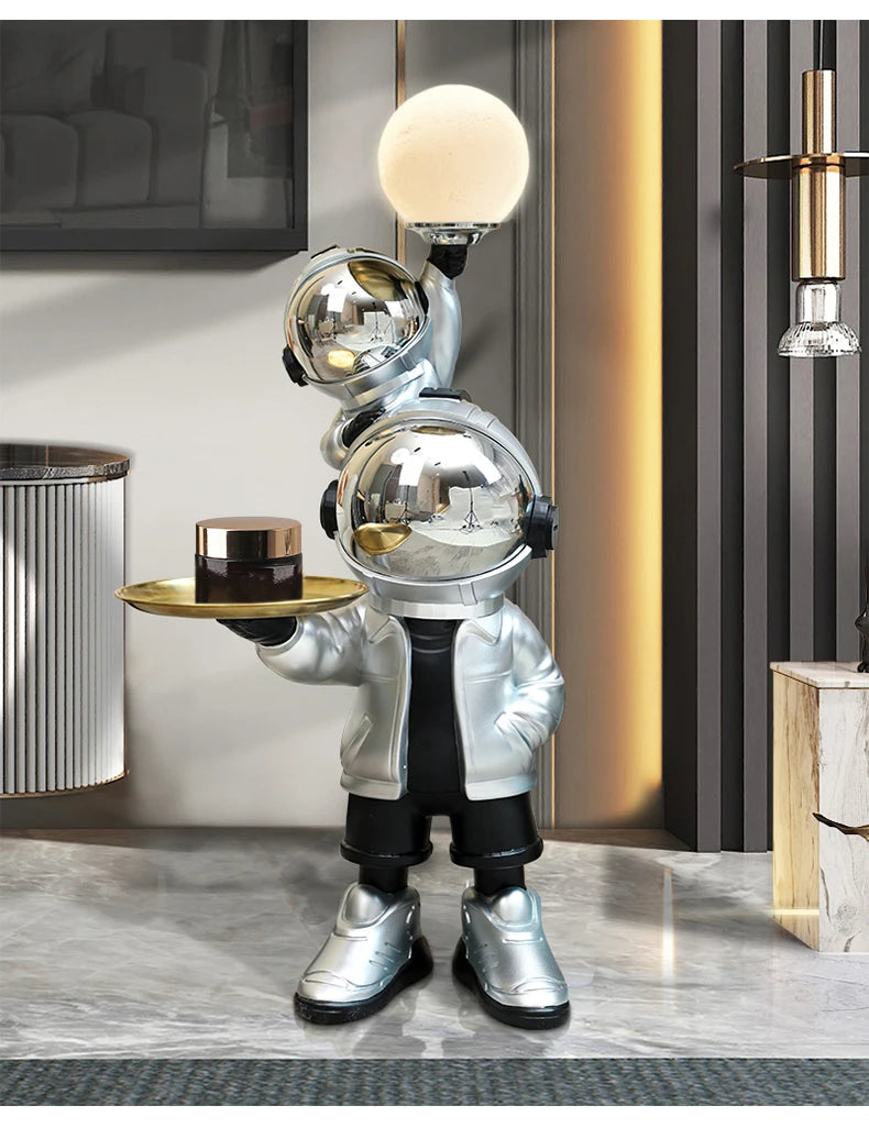 76cm Creative Astronaut Tray Storage Landing Ornament Moon Light Balloon Statue Resin Living Room Bedroom Home Decoration Gift