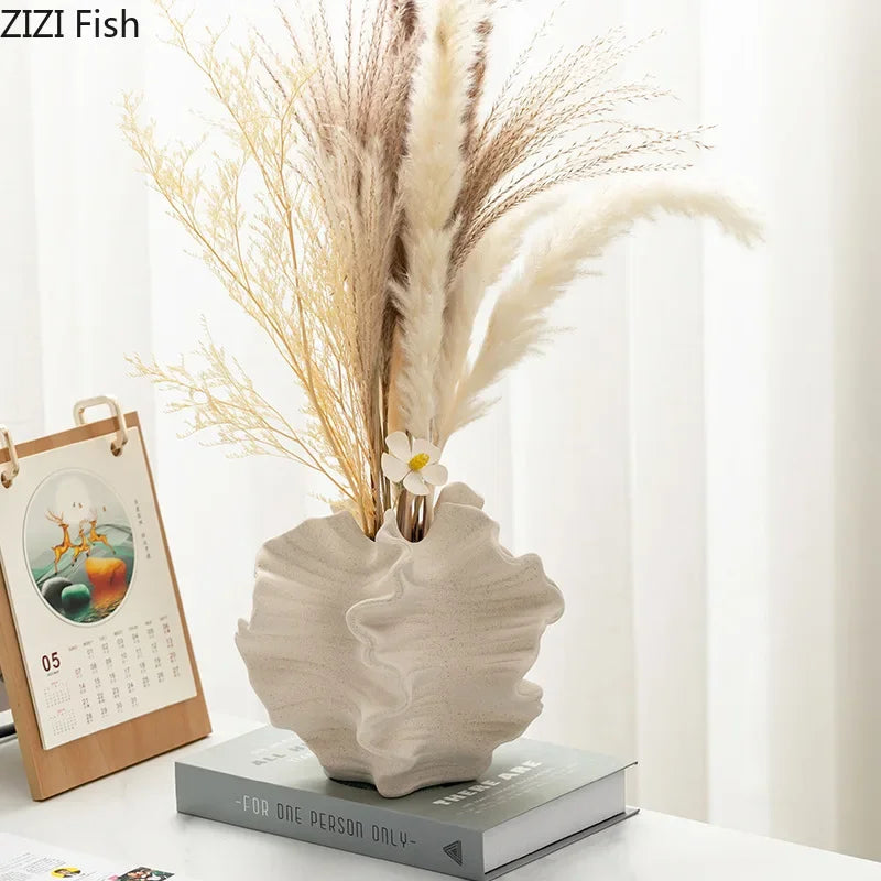 Creative Irregular Wrinkle Vase Abstract Crafts Ceramic Flower Pots Desk Decoration Porcelain Flowers Arrangement Floral Vases