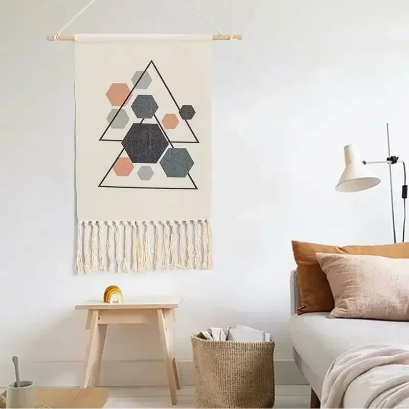 Macrame Wall Hanging Tapestry Nordic Cotton Tassel Handmade Woven Bohemian Geometric Canvas Cloth Home Living Room Boho Decor