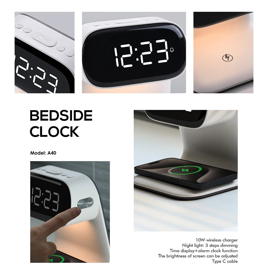 1pc new multi-functional LED warm light night light alarm clock - support mobile phone wireless charging - suitable for living r