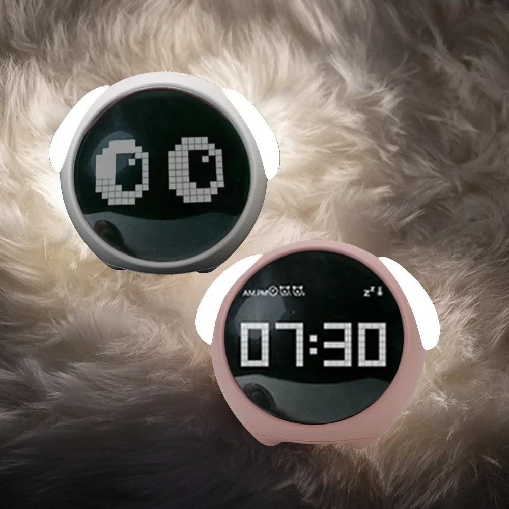 New Night Light Cute Expression Alarm Clock Child Alarm Clock Voice Controlled Light Multifunctional For Home Thermometer