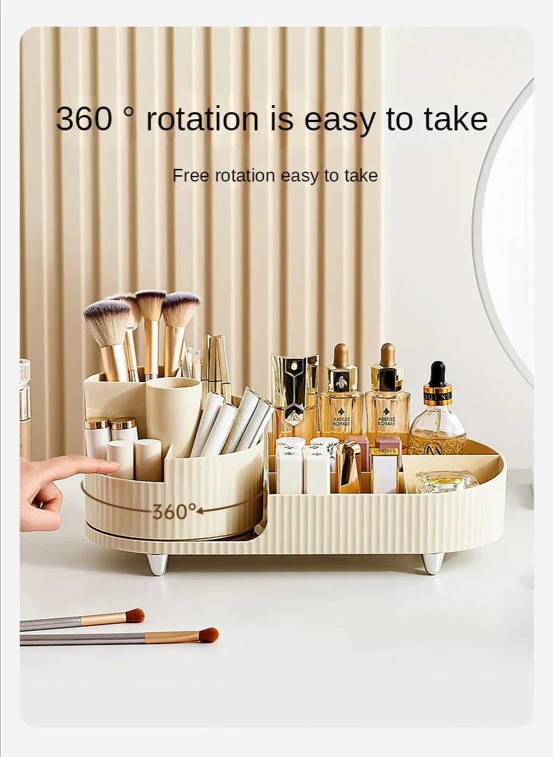 Cosmetics Storage Box Rotating Pen Holder Vanity Table Desktop Makeup Brush Organizer Lipstick Eyeshadow Powder Puff Shelf --