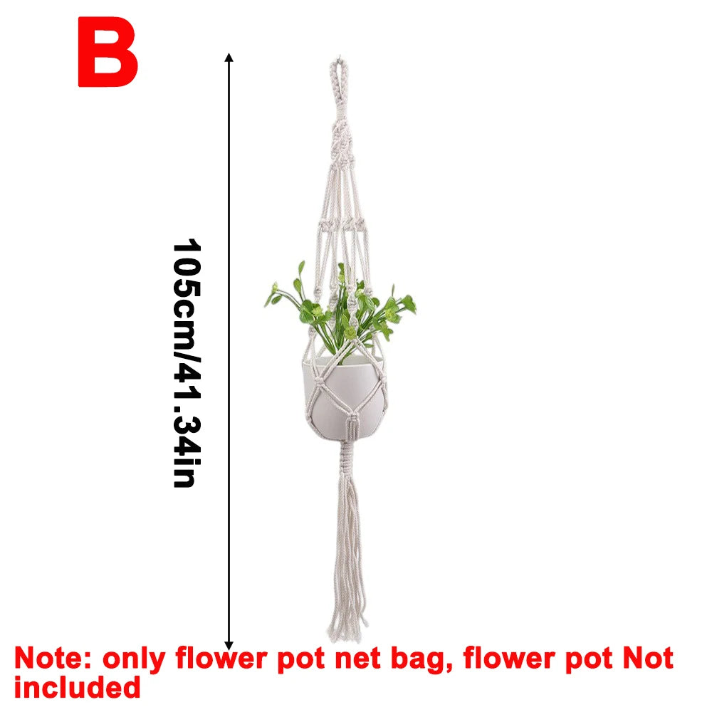 Gardening Green Plant Hanging Basket DIY Plant Flowers Holder Handmade Macrame Pot Pocket Wall Boho Courtyard Home Decoration