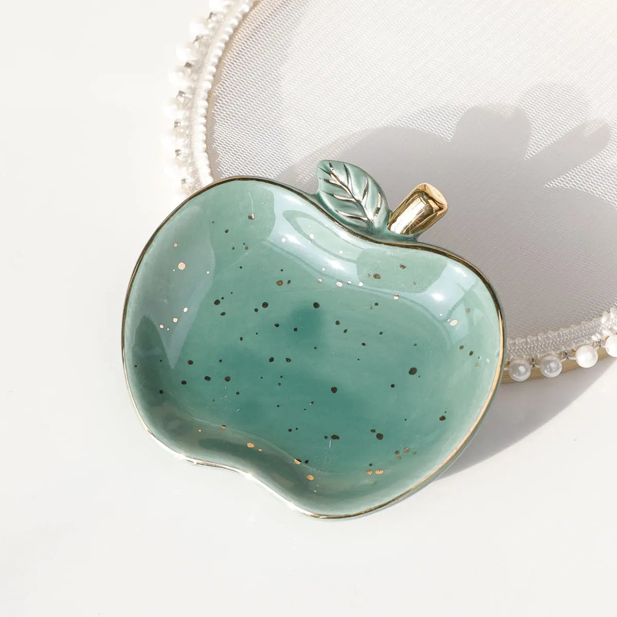Ceramic Jewelry Tray Trinket Dish Apple Vanity Key Tray for Women, Ring Holder Dish, Cute Jewelry Plate Room Decor Birthday Gift
