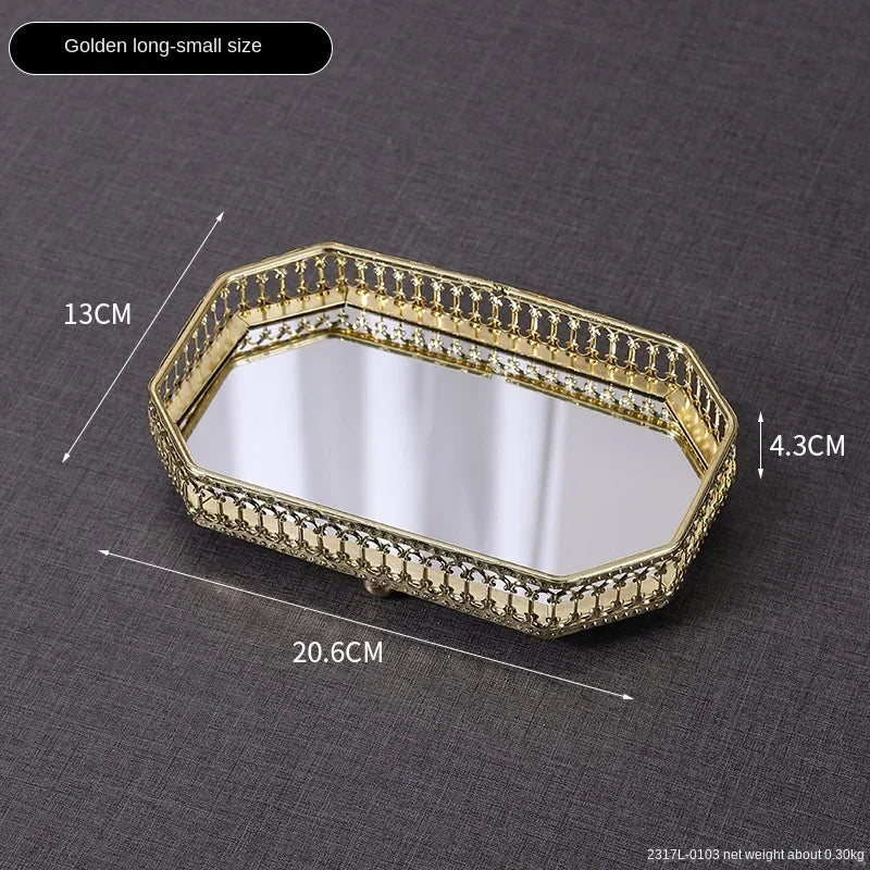 Luxury Mirror Metal Tray Cafe Restaurant Home Entrance Storage Tray Sample Pose Decoration Props Trays Decorative